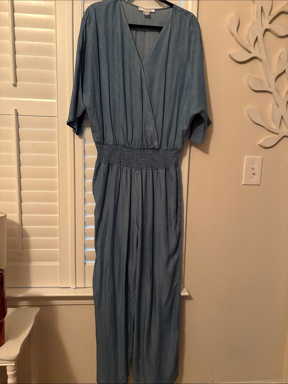 Venus Smocked-Waist Blue Wrap Jumpsuit